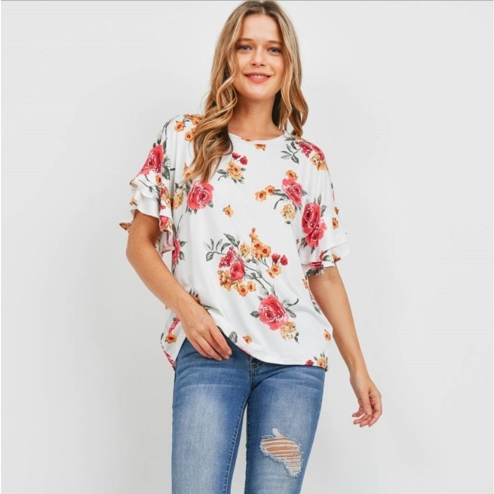 Ivory Floral Sleeve Top